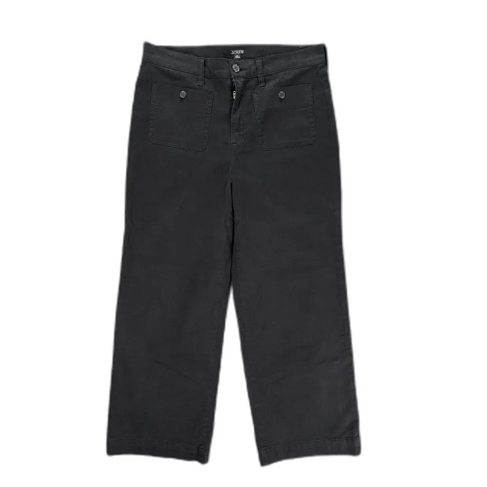 J.Crew Sailor Slim Wide Leg Chino Pants Womens 29 Black Cropped Patch Pockets
